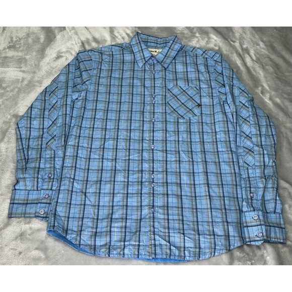 Hurley Other - Hurley Button Up Shirt Mens Medium Blue Plaid Metallic Long Sleeve MVL611TR